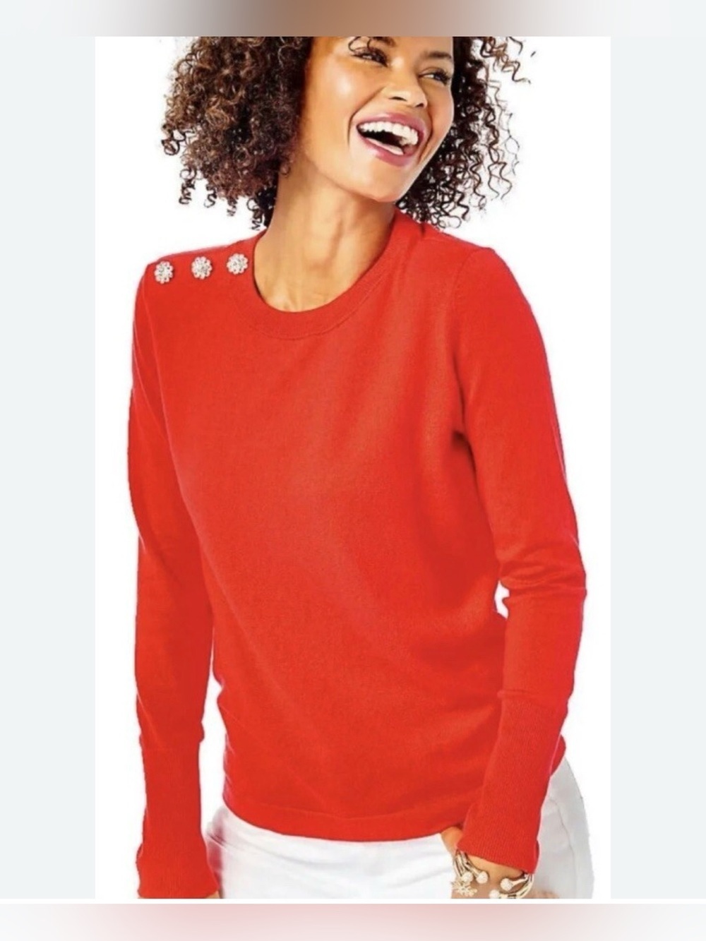 Boden Bright orange  Crewneck Sweater with Decorative Shoulder Buttons
